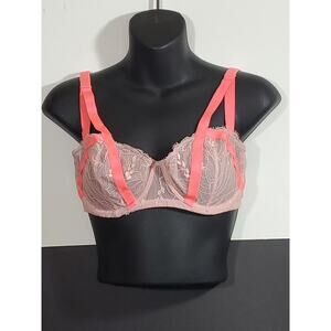 Victoria’s Secret 34D Coral & Pink Lacy Sheer Adjustable Straps Underwire Bra
